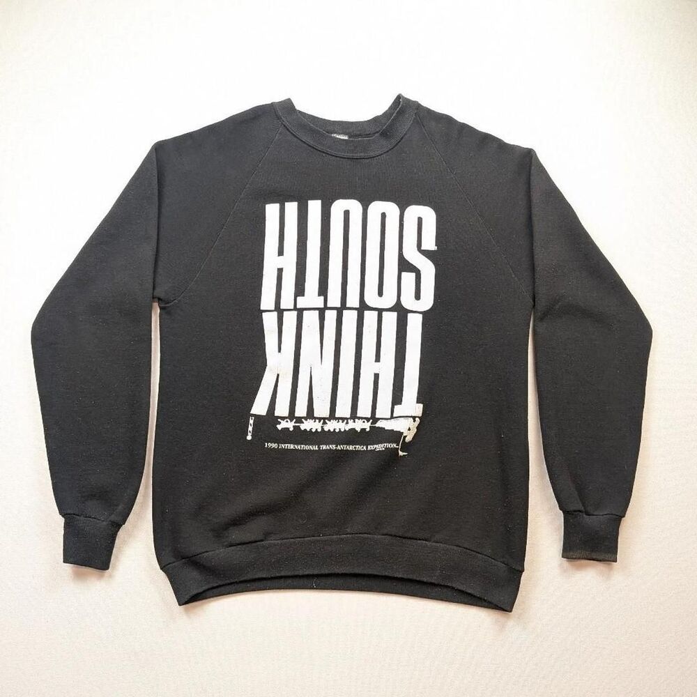 Vintage 1990 Antarctica Expedition Sled Dog Black Crewneck Sweatshirt Size XL